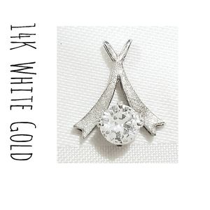 14K Solid White Gold Floating Pendant Genuine Spinel Solitairel 1.4 g